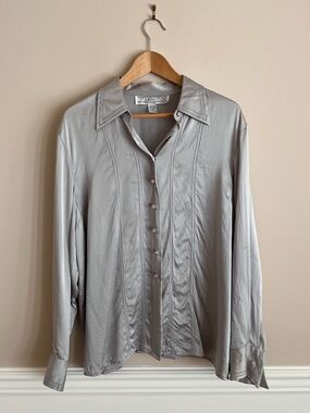 VTG STARINGTON 100% Silk Silver Blouse size 16
